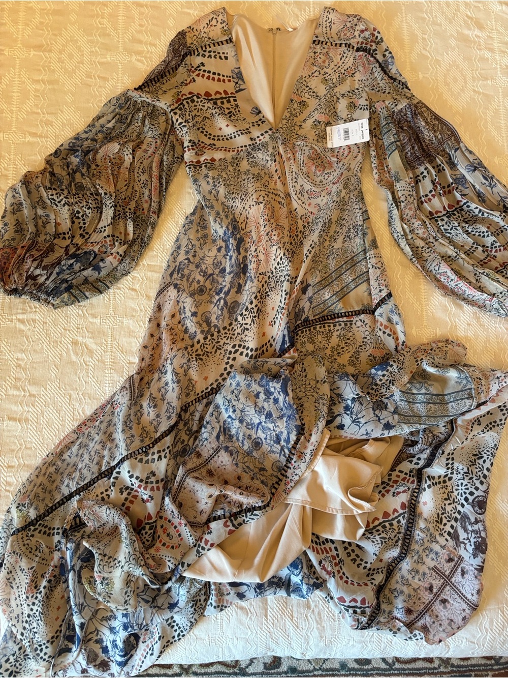 FREE PEOPLE “Moroccan Dreams” Boho Maxi Dress ~ SZ 8 beige/multi colors ~ NWT!!!